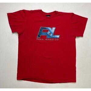 VINTAGE Polo Jeans Company Ralph Lauren T-shirt Men Large Red RL Graphic